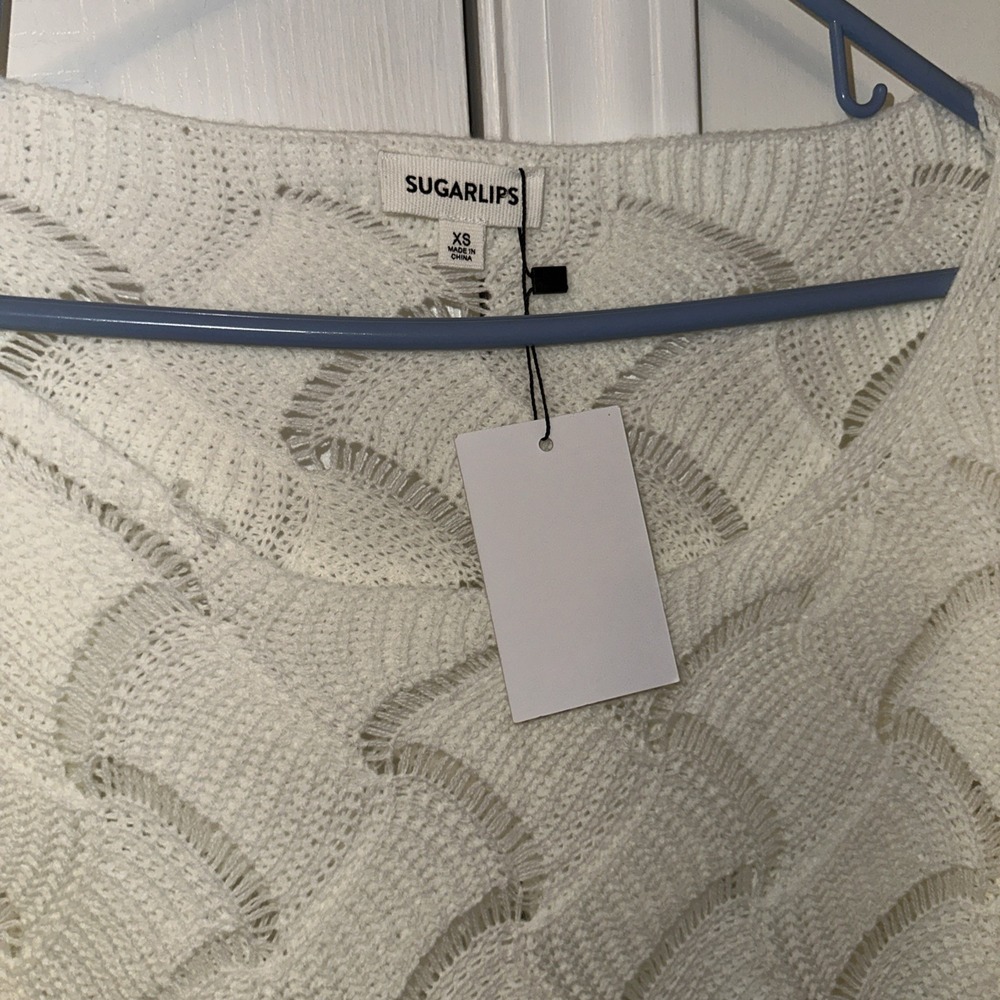 Sugar Lips Cream White‎ Sweater Cable Knit Crochet Size Xs NWT